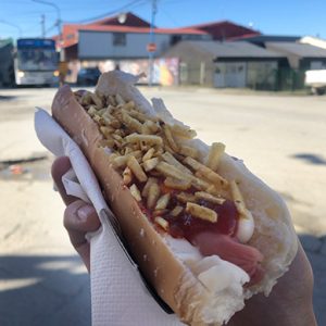 Hot dog en argentina - Patagonia - Ushuaia - Perro caliente o pancho con papas fritas y salchicha